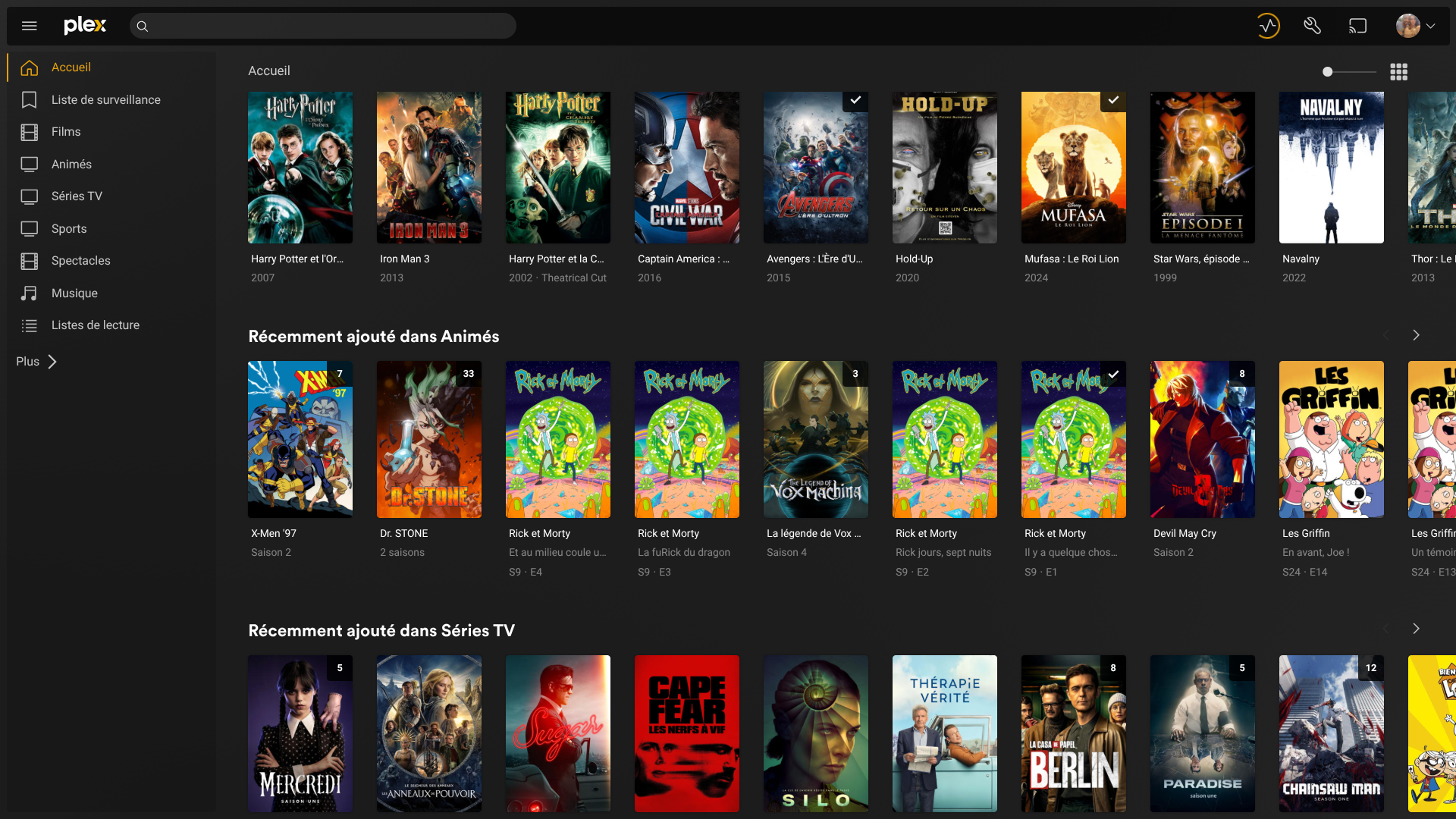 Sélection du serveur Kenflix dans Plex
